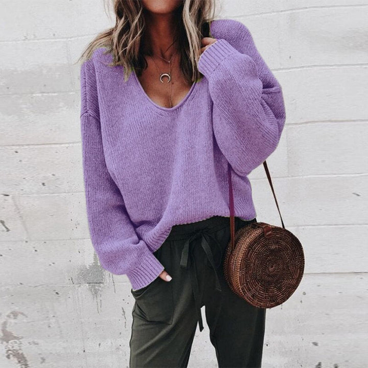 Oversized tröja - V-ringad - Loose Fit - Stickad tröja - Damstickat-Eva Jonsson