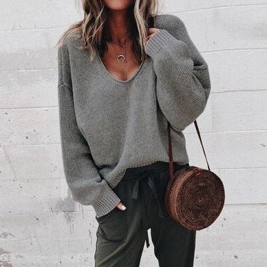 Oversized tröja - V-ringad - Loose Fit - Stickad tröja - Damstickat-Eva Jonsson
