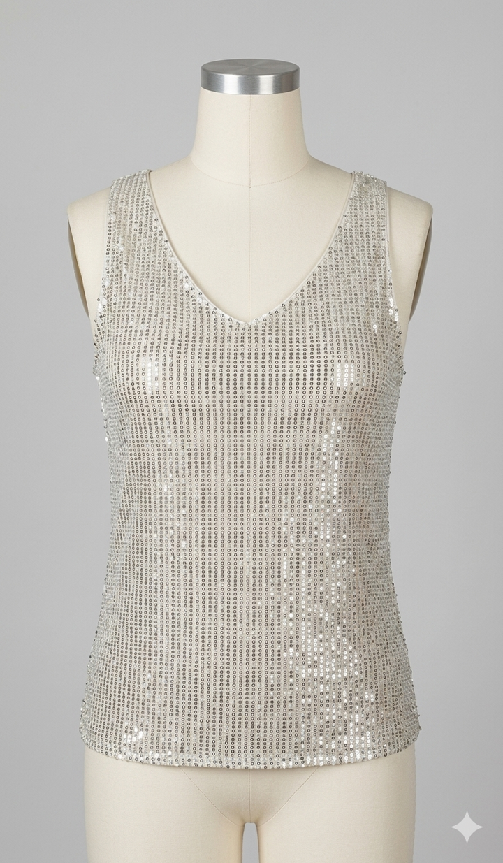 Paljett Topp | Ärmlös | V-hals | Glitter Topp | Party Topp-Eva Jonsson