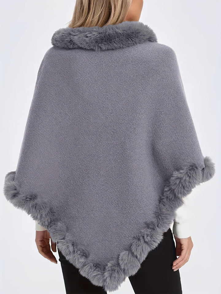 Pälsponcho - Snygg - Fuskpäls - Stickad poncho - Damkläder-Eva Jonsson