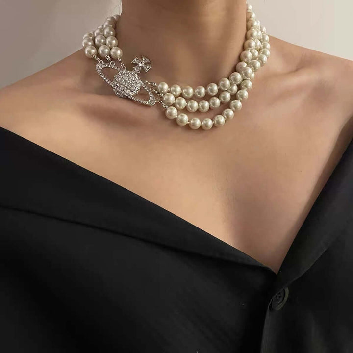 Pärlhalsband | Silver | Kort | 3-trådigt pärlhalsband | Halsband för kvinnor-Eva Jonsson