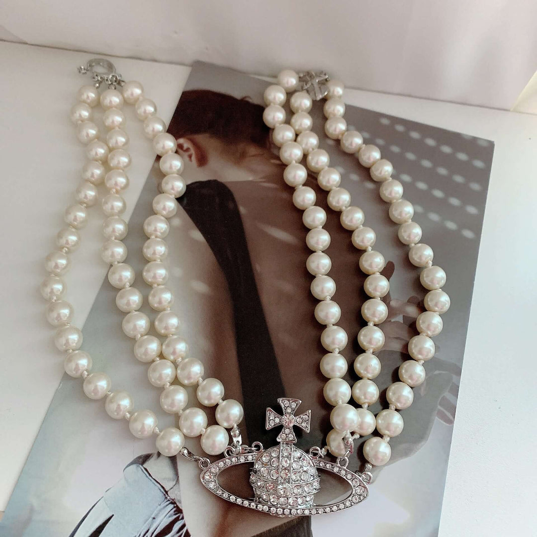 Pärlhalsband | Silver | Kort | 3-trådigt pärlhalsband | Halsband för kvinnor-Eva Jonsson