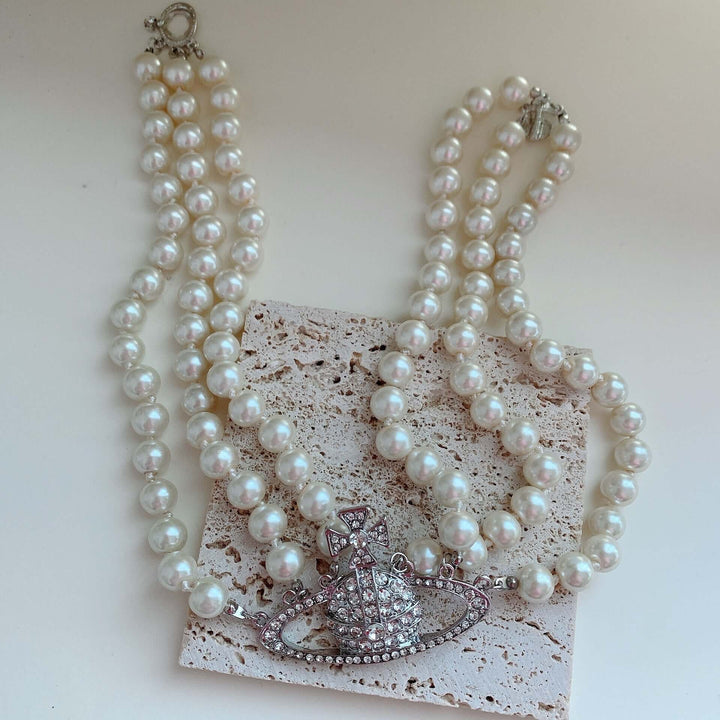 Pärlhalsband | Silver | Kort | 3-trådigt pärlhalsband | Halsband för kvinnor-Eva Jonsson