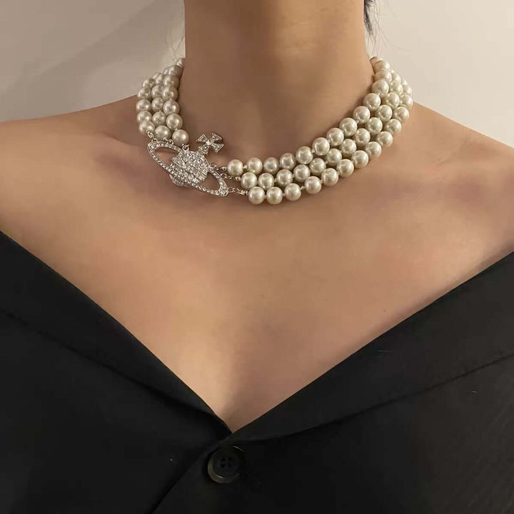 Pärlhalsband | Silver | Kort | 3-trådigt pärlhalsband | Halsband för kvinnor-Eva Jonsson