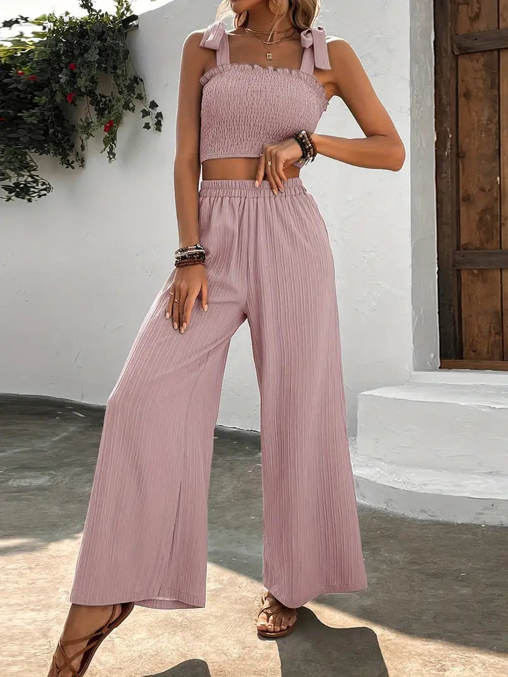 Pearl Tvådelad uppsättning | Damoutfit med crop top och vida byxor-Eva Jonsson