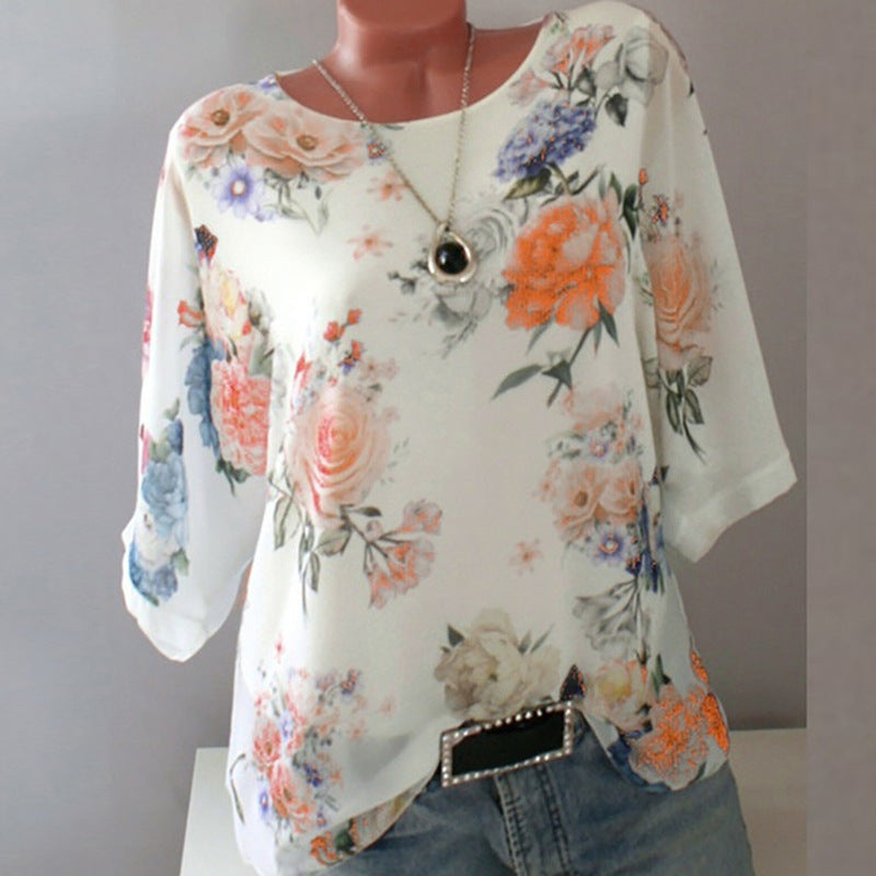 Penny Blusar | Tryckt t-shirt med rund hals och halvärm-Eva Jonsson