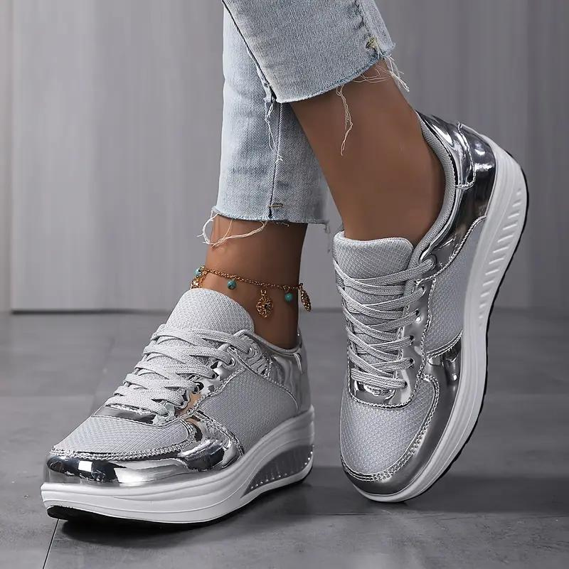 Plattform Sneakers, Bekväma, Snörning, Damskor, Sneakers i mesh-Eva Jonsson