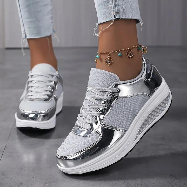 Plattform Sneakers, Bekväma, Snörning, Damskor, Sneakers i mesh-Eva Jonsson