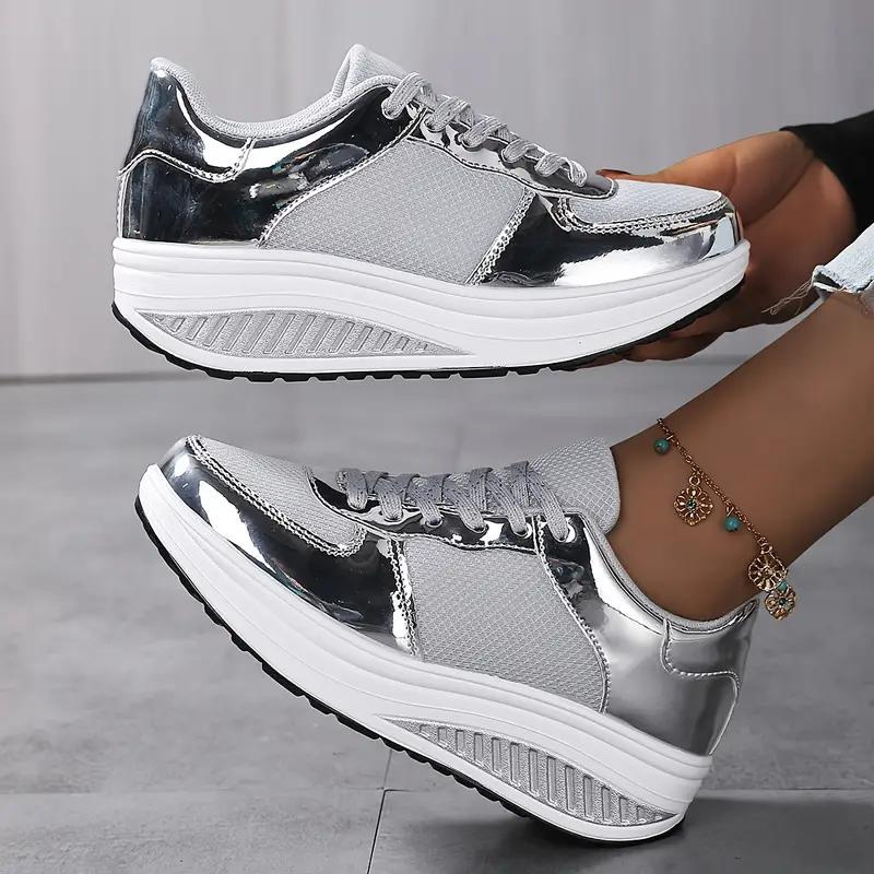 Plattform Sneakers, Bekväma, Snörning, Damskor, Sneakers i mesh-Eva Jonsson