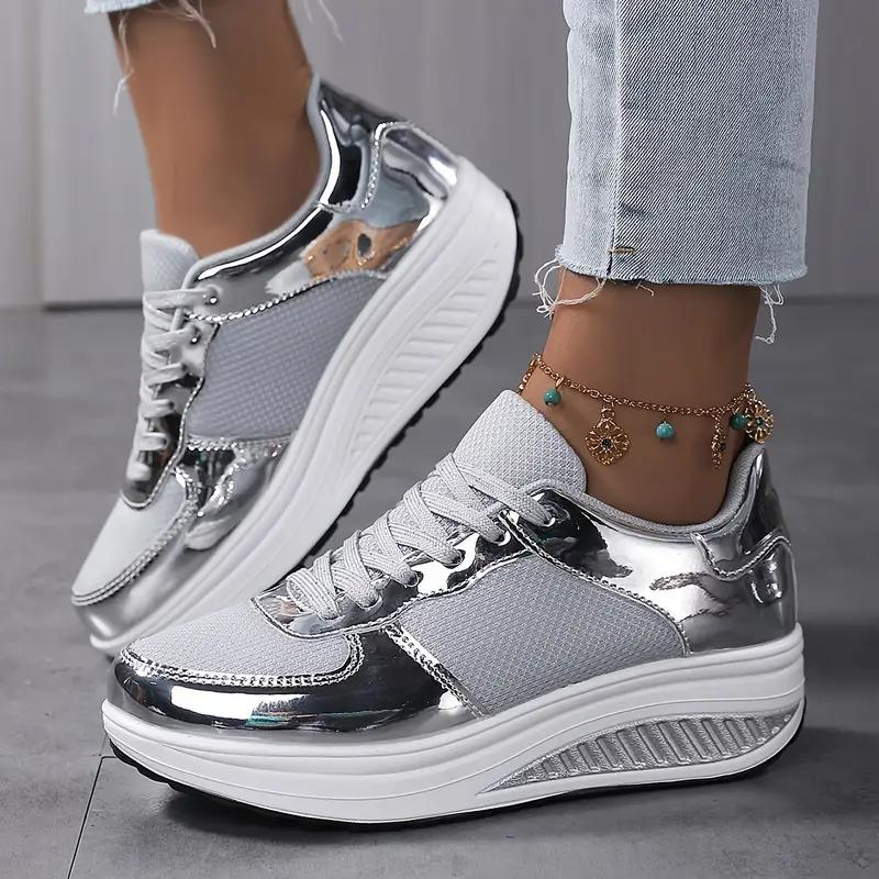 Plattform Sneakers, Bekväma, Snörning, Damskor, Sneakers i mesh-Eva Jonsson