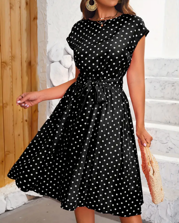 Polka Dot Dress | Vintage | Tie Waist | 1950-talsklänningar | Sommarklänning-Eva Jonsson
