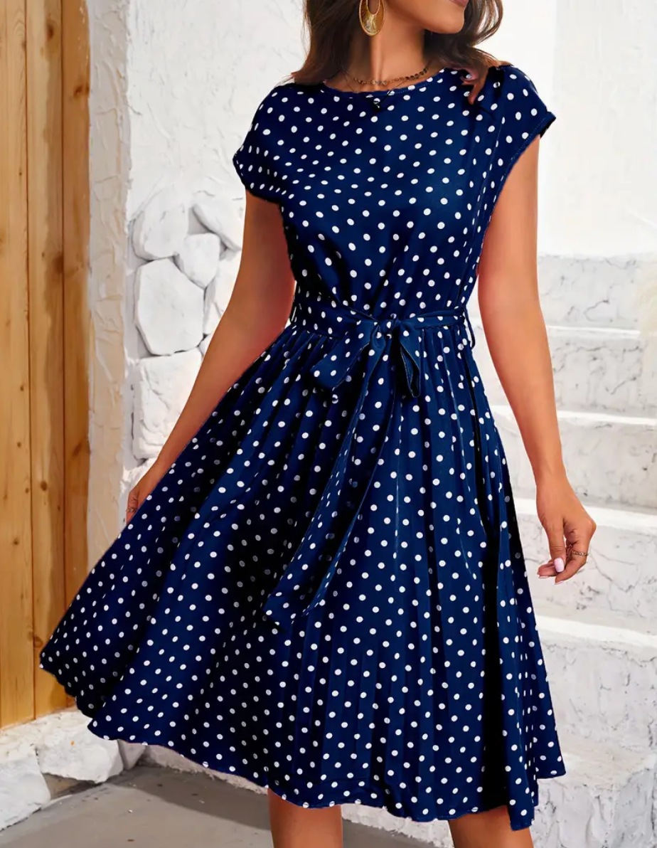 Polka Dot Dress | Vintage | Tie Waist | 1950-talsklänningar | Sommarklänning-Eva Jonsson