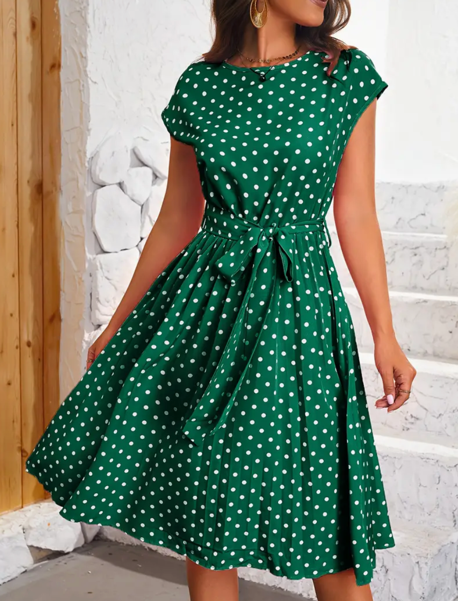 Polka Dot Dress | Vintage | Tie Waist | 1950-talsklänningar | Sommarklänning-Eva Jonsson