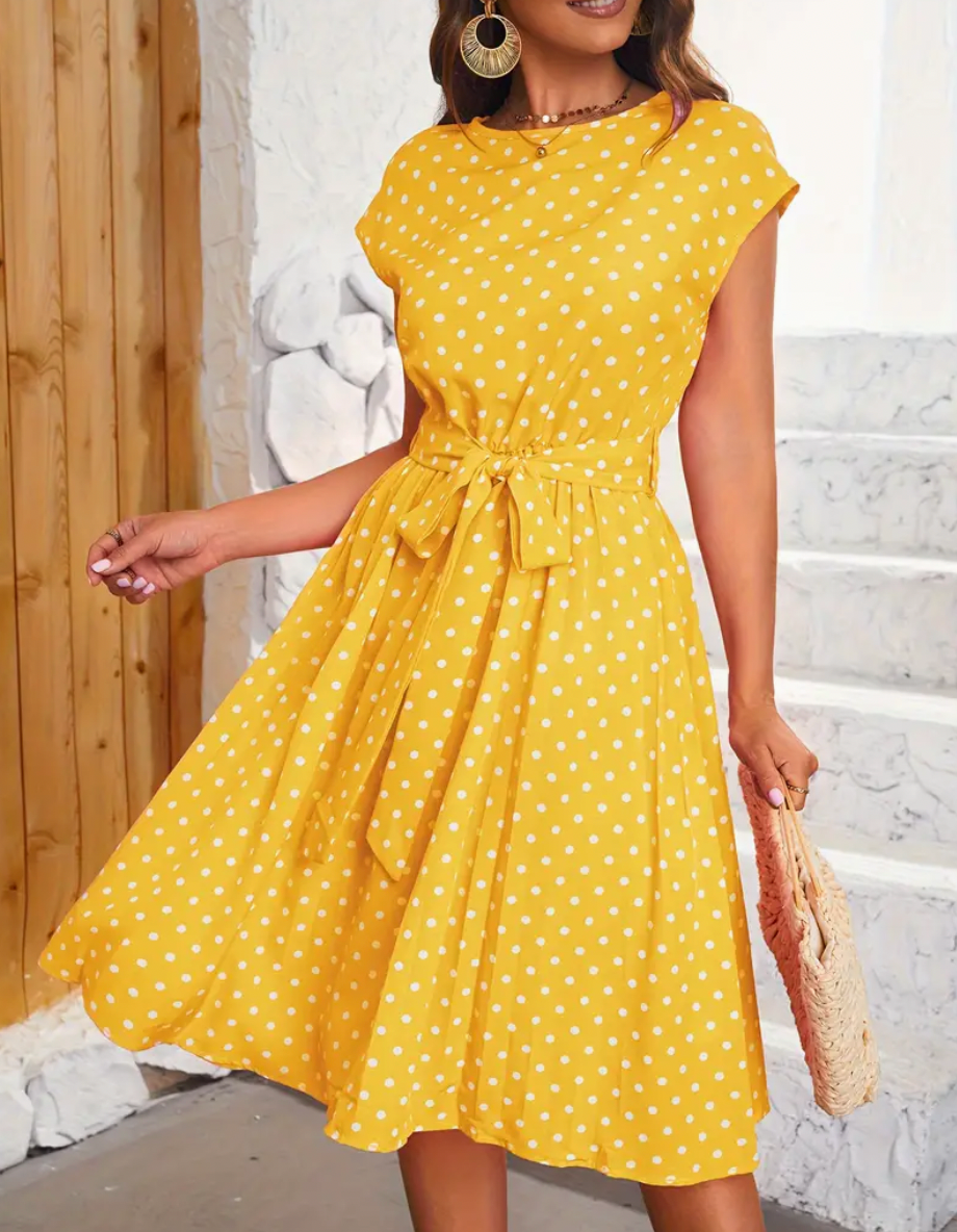 Polka Dot Dress | Vintage | Tie Waist | 1950-talsklänningar | Sommarklänning-Eva Jonsson
