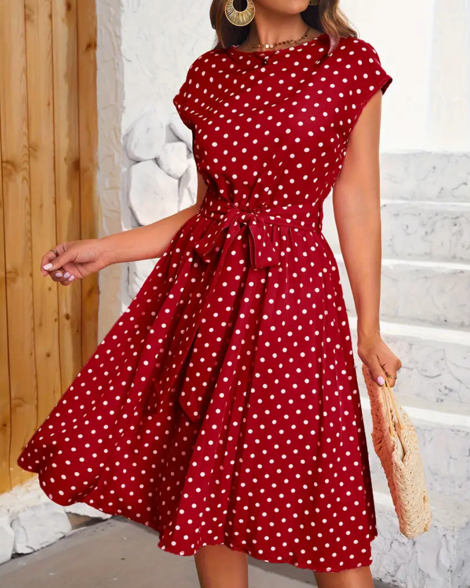 Polka Dot Dress | Vintage | Tie Waist | 1950-talsklänningar | Sommarklänning-Eva Jonsson
