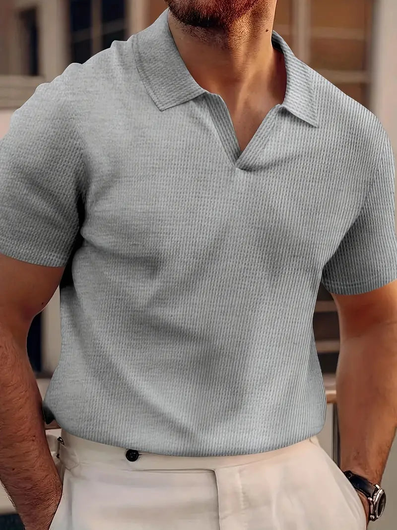 Polo T-Shirt - Kortärmad polotröja med V-nacke och krage för män-Eva Jonsson