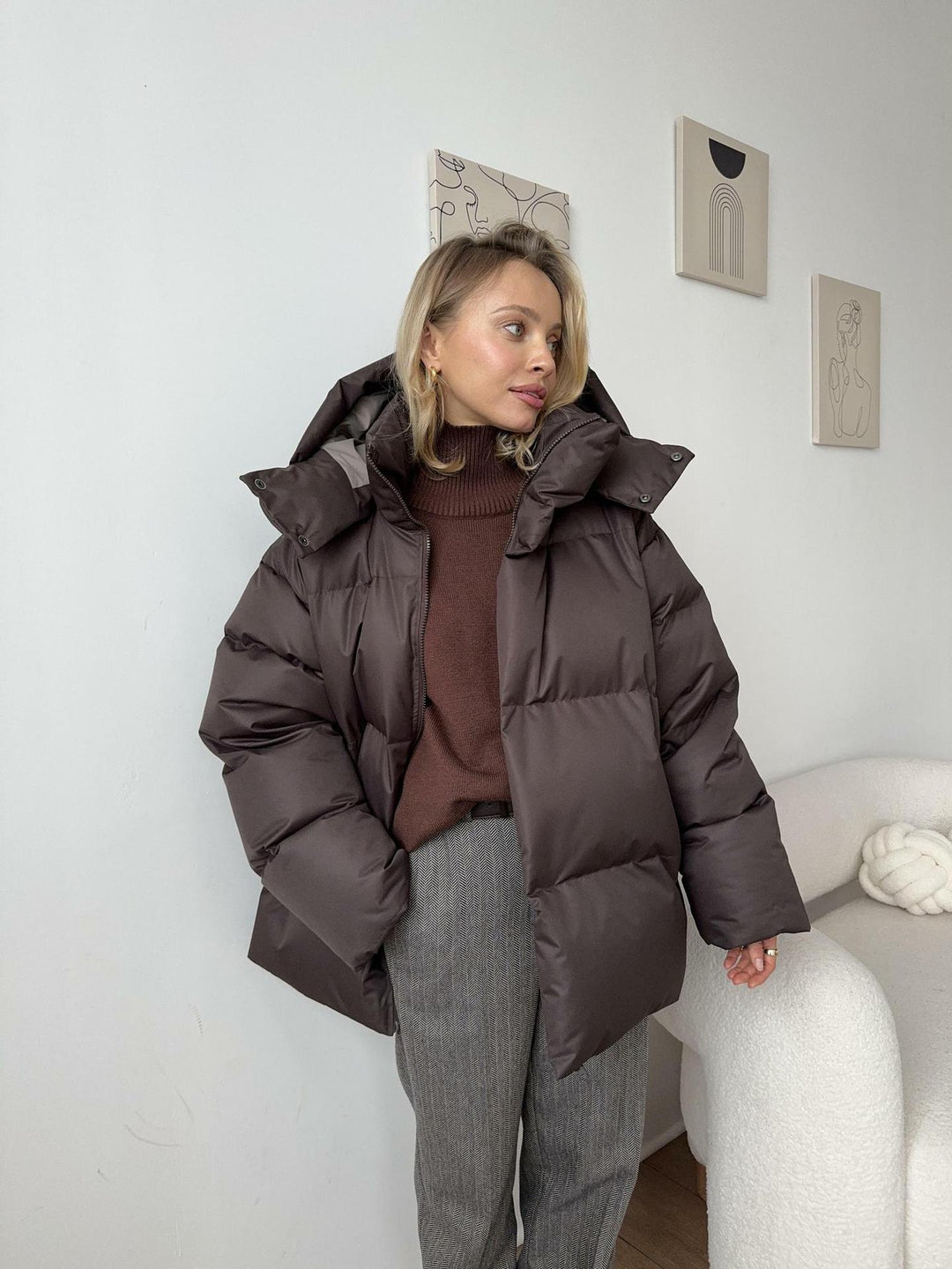 Pufferjacka - Huvtröja - Varm - Vadderad jacka - Vinterjacka för damer-Eva Jonsson