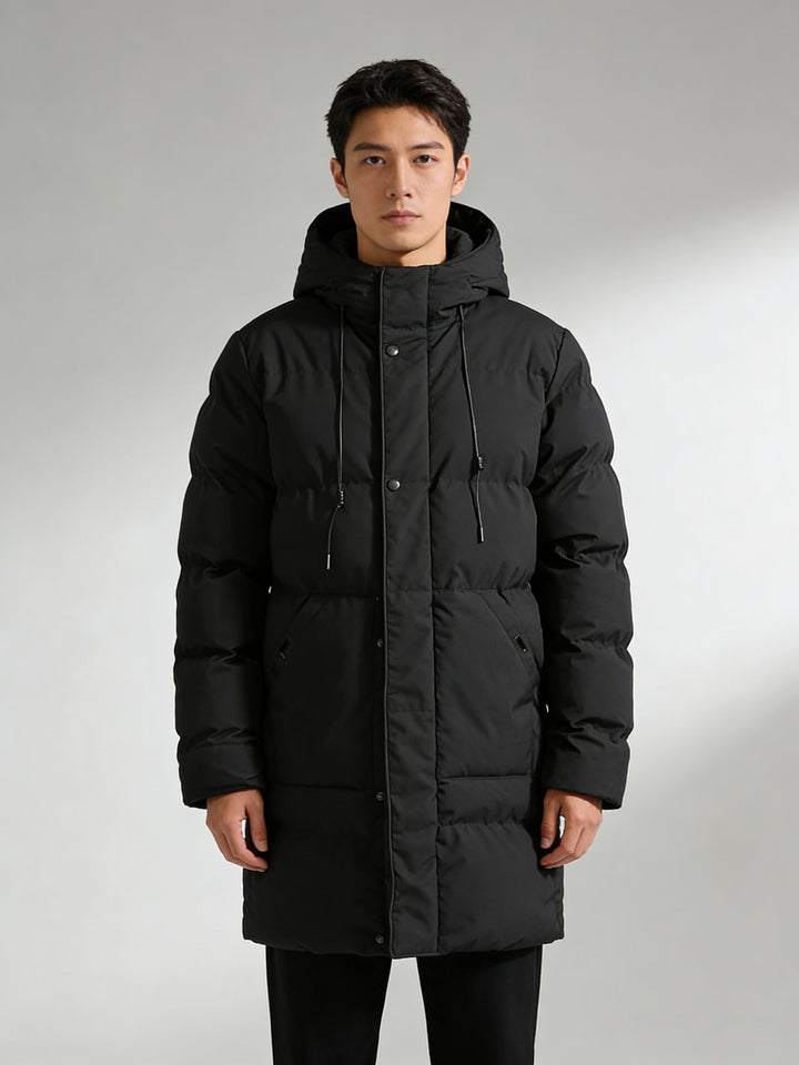 Pufferjacka för män | Varm | Huva | Lång jacka | Vinterjacka för män-Eva Jonsson