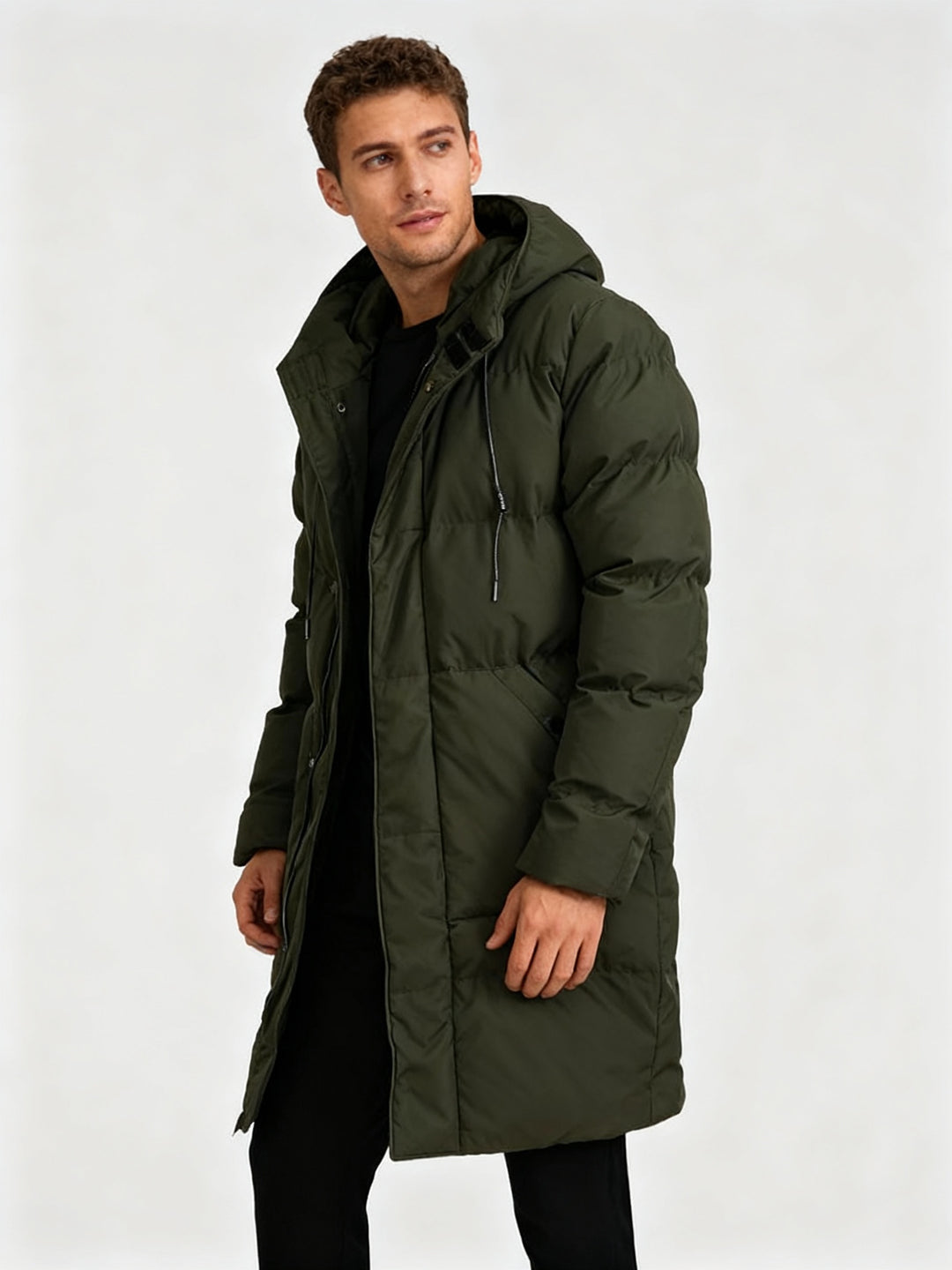 Pufferjacka för män | Varm | Huva | Lång jacka | Vinterjacka för män-Eva Jonsson