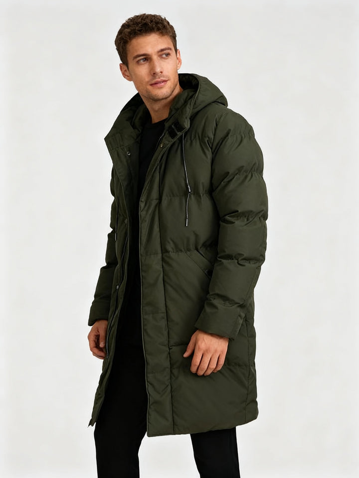 Pufferjacka för män | Varm | Huva | Lång jacka | Vinterjacka för män-Eva Jonsson