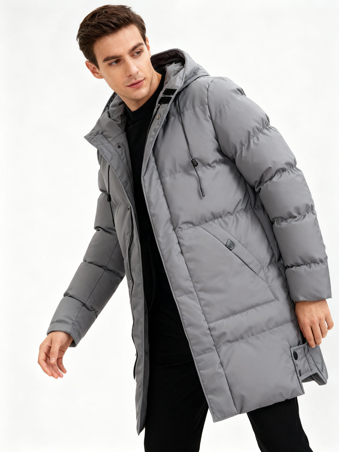 Pufferjacka för män | Varm | Huva | Lång jacka | Vinterjacka för män-Eva Jonsson