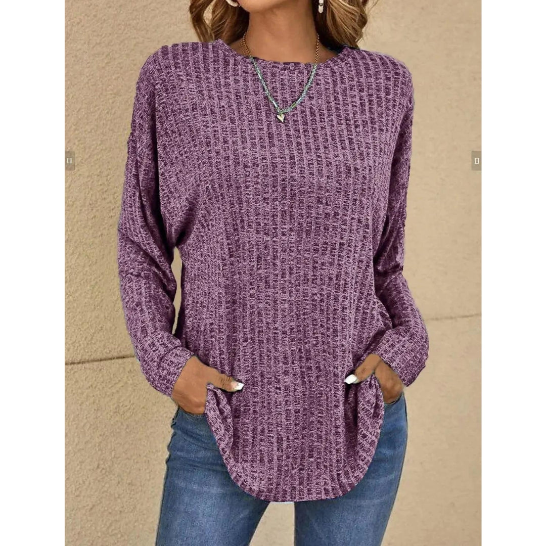 Pullover - Damtröja med lös passform, rund hals, stickad, långärmad topp-Eva Jonsson