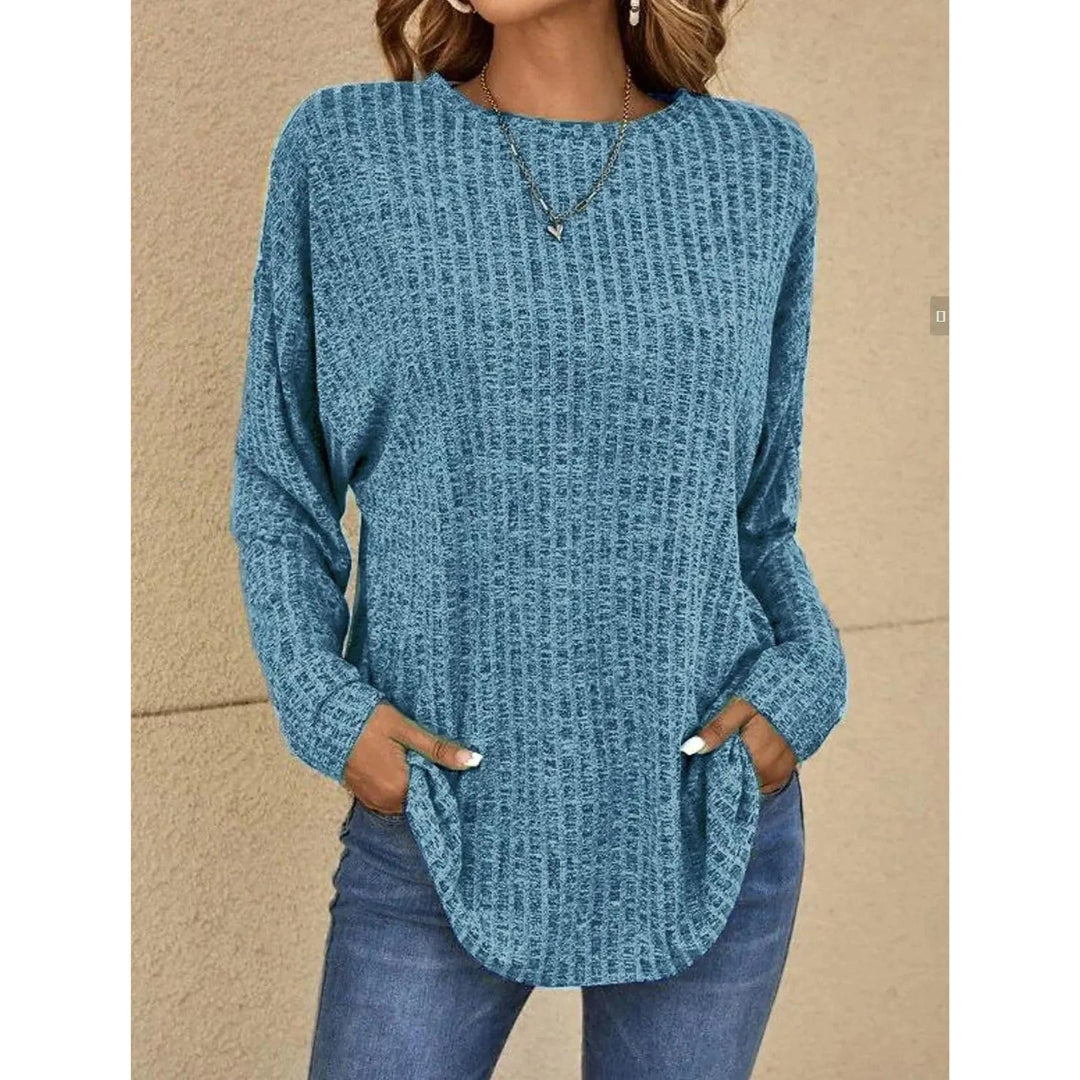 Pullover - Damtröja med lös passform, rund hals, stickad, långärmad topp-Eva Jonsson