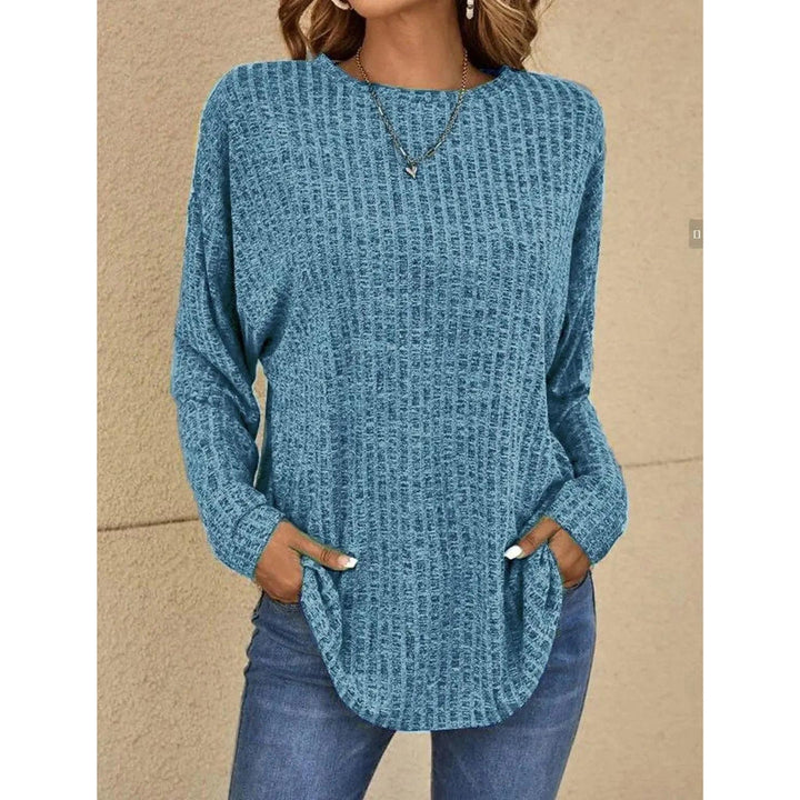 Pullover - Damtröja med lös passform, rund hals, stickad, långärmad topp-Eva Jonsson