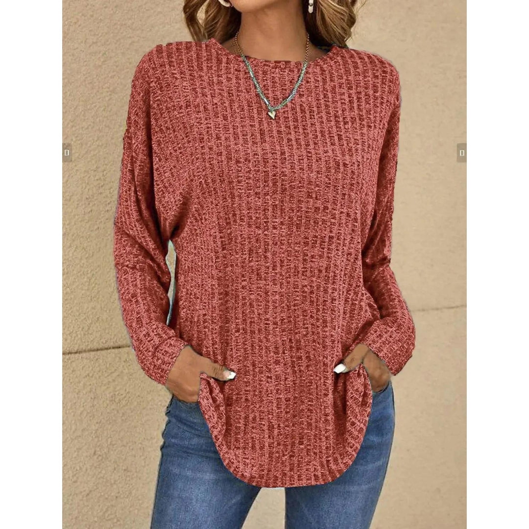 Pullover - Damtröja med lös passform, rund hals, stickad, långärmad topp-Eva Jonsson