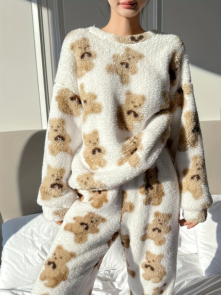 Pyjamas i fleece - Teddybjörn - Långärmad - Fluffig pyjamas - Vinterpyjamas för kvinnor-Eva Jonsson