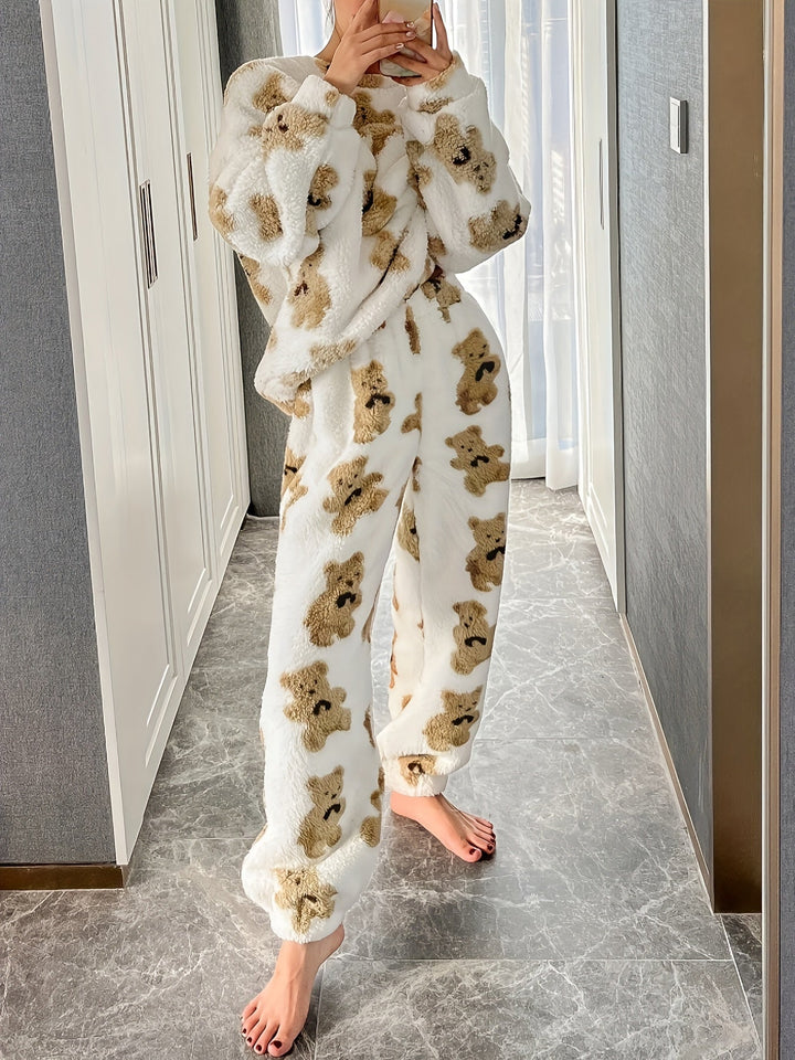 Pyjamas i fleece - Teddybjörn - Långärmad - Fluffig pyjamas - Vinterpyjamas för kvinnor-Eva Jonsson