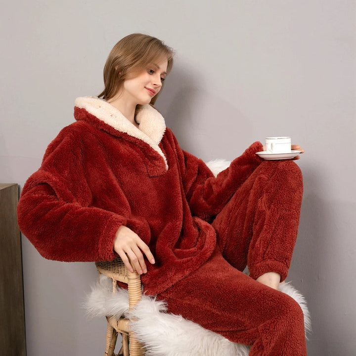 Pyjamas i fleece | Varm | Långärmad | Lounge Set | Vinterpyjamas för kvinnor-Eva Jonsson