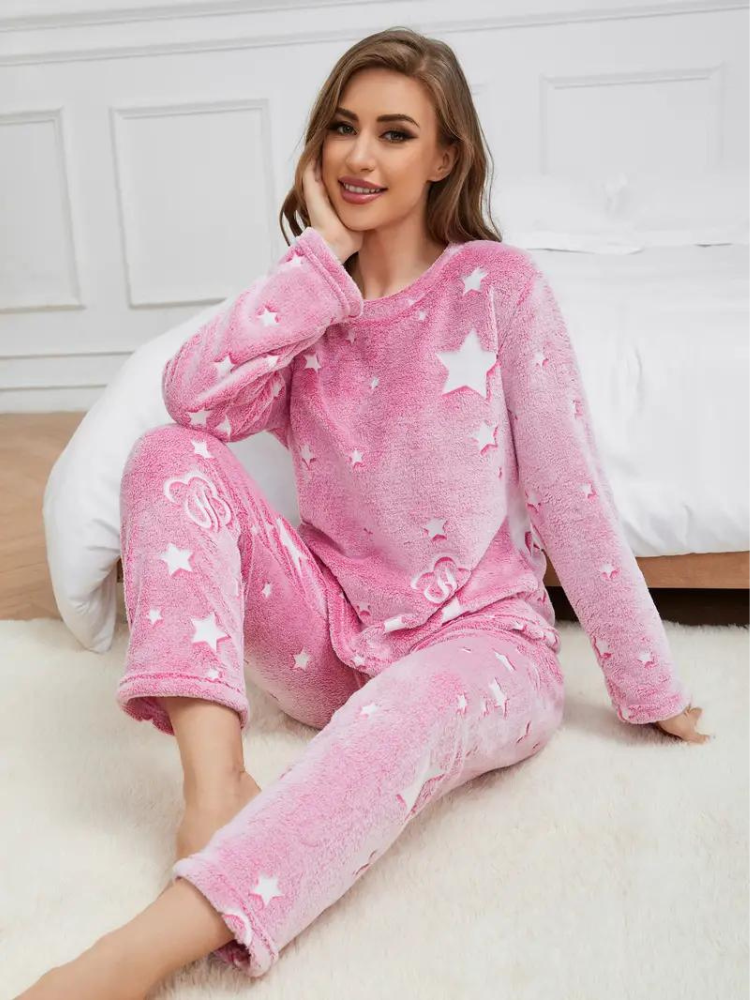 Pyjamasset med hjärta | Dam Mysiga vinternattplagg i fleece-Eva Jonsson