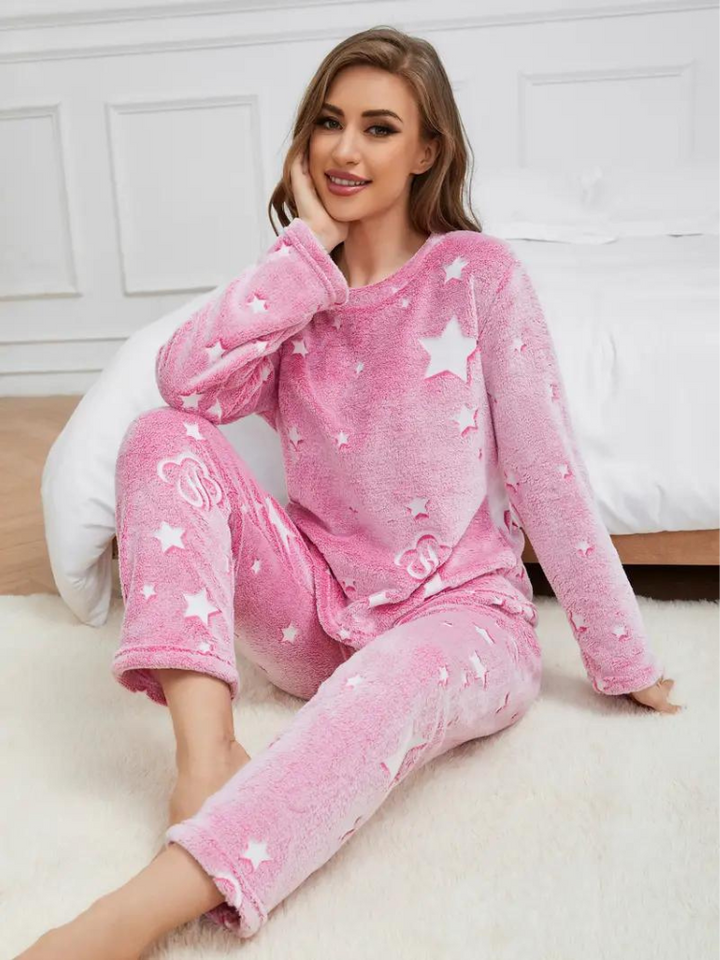 Pyjamasset med hjärta | Dam Mysiga vinternattplagg i fleece-Eva Jonsson