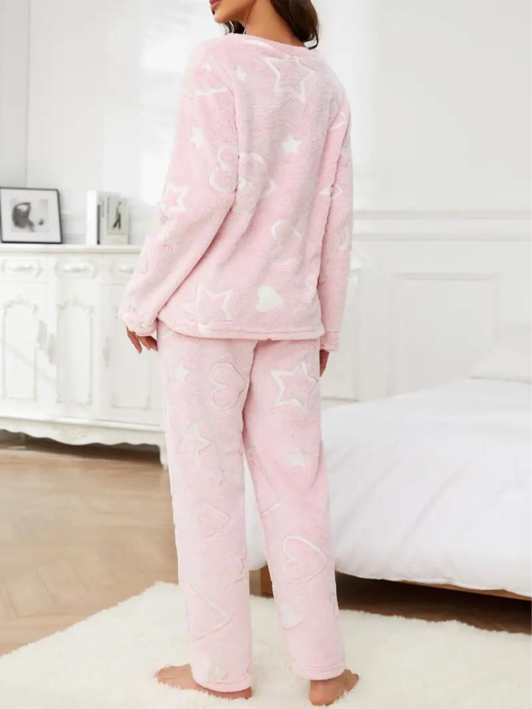 Pyjamasset med hjärta | Dam Mysiga vinternattplagg i fleece-Eva Jonsson