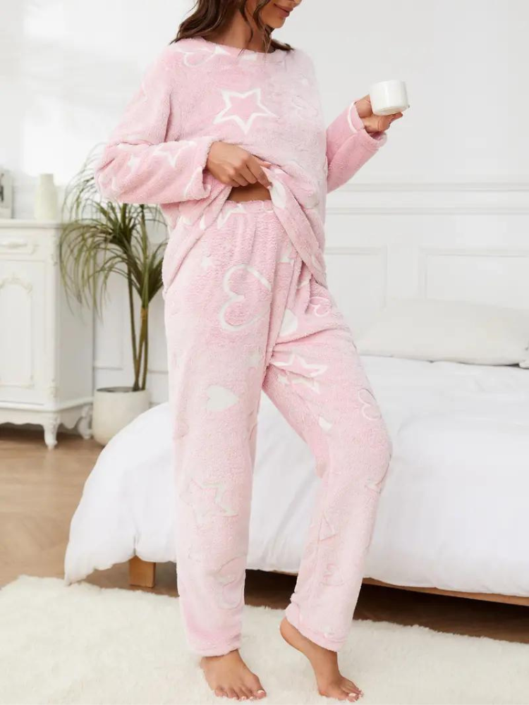 Pyjamasset med hjärta | Dam Mysiga vinternattplagg i fleece-Eva Jonsson