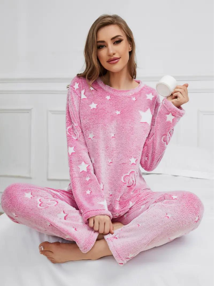 Pyjamasset med hjärta | Dam Mysiga vinternattplagg i fleece-Eva Jonsson