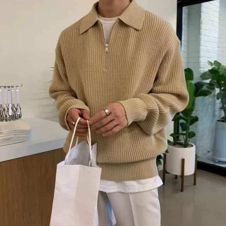 Quarter-Zip tröja | Stickad | Halv-zip pullover | Jumper för män-Eva Jonsson