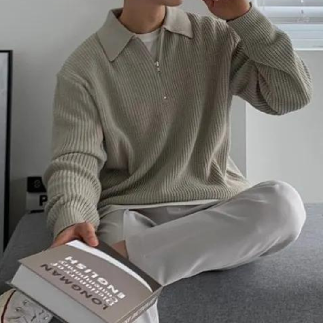 Quarter-Zip tröja | Stickad | Halv-zip pullover | Jumper för män-Eva Jonsson