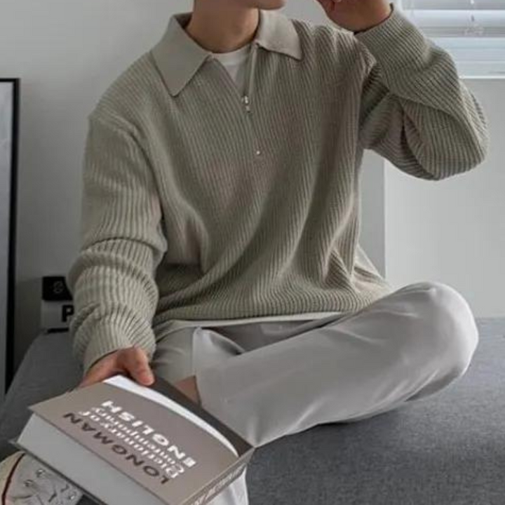 Quarter-Zip tröja | Stickad | Halv-zip pullover | Jumper för män-Eva Jonsson