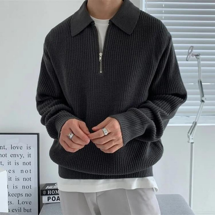 Quarter-Zip tröja | Stickad | Halv-zip pullover | Jumper för män-Eva Jonsson