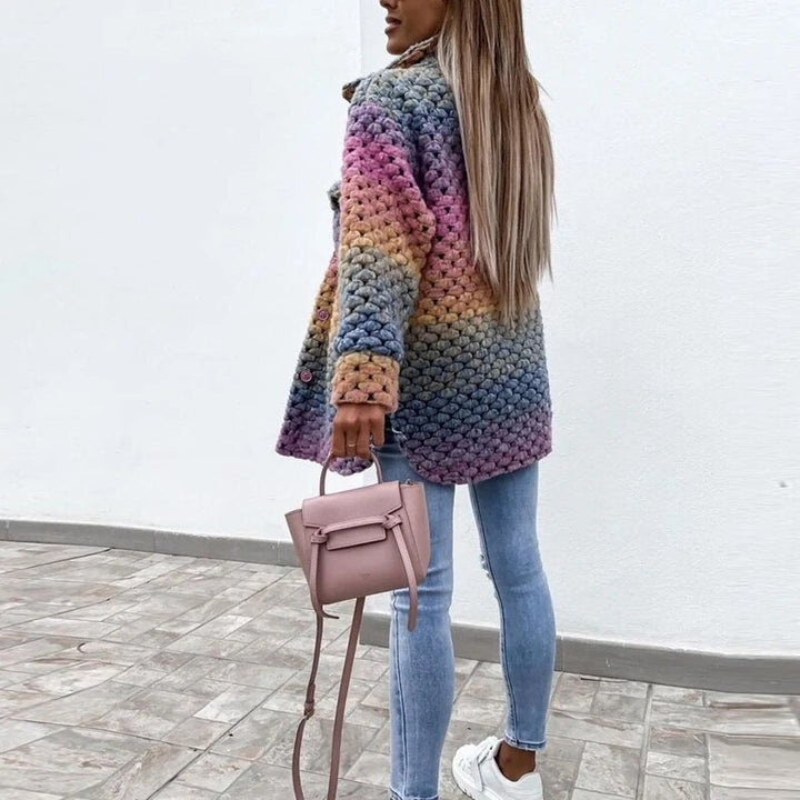 Rainbow Jacka - Varm, Knappad Vävd Jacka med Flätad Design för Damer-Eva Jonsson