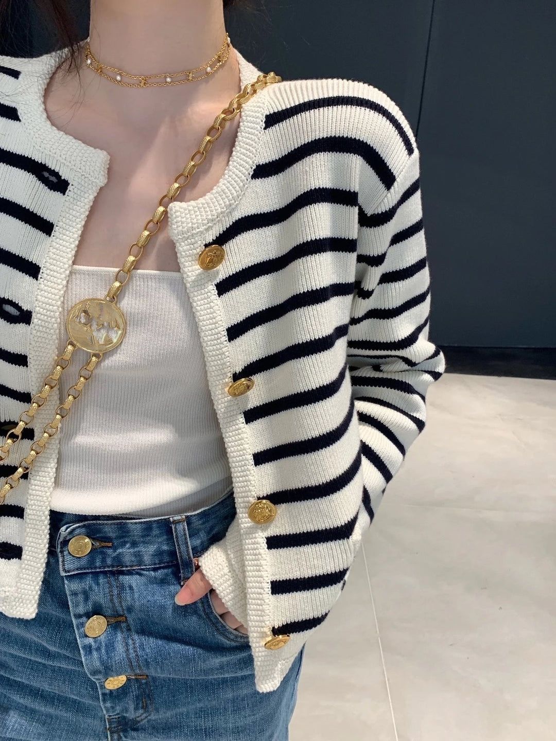 Randig Cardigan | Knäppt | Stickad | Cardiganjacka | Cardigan för Kvinnor-Eva Jonsson