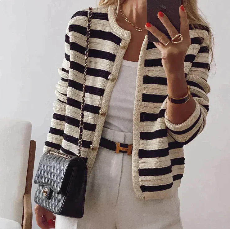 Randig Cardigan | Knäppt | Stickad | Cardiganjacka | Cardigan för Kvinnor-Eva Jonsson