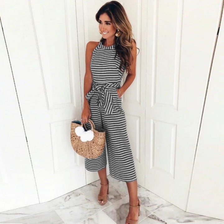 Randig Jumpsuit - Ärmlös - Knuten Midja - Sommarjumpsuit - Damkläder-Eva Jonsson
