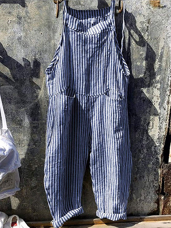 Randig Jumpsuit - Lös passform - Ärmlös - Randig Overall - Dungare Dam-Eva Jonsson
