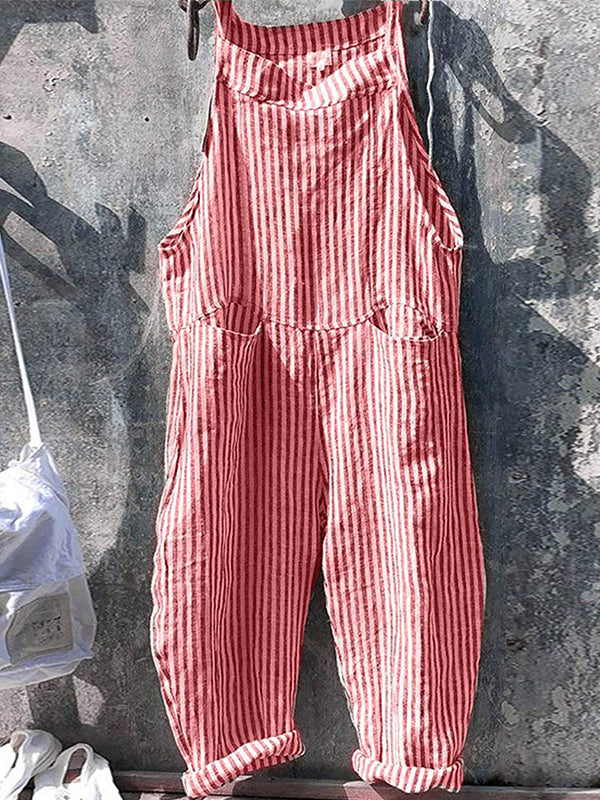 Randig Jumpsuit - Lös passform - Ärmlös - Randig Overall - Dungare Dam-Eva Jonsson