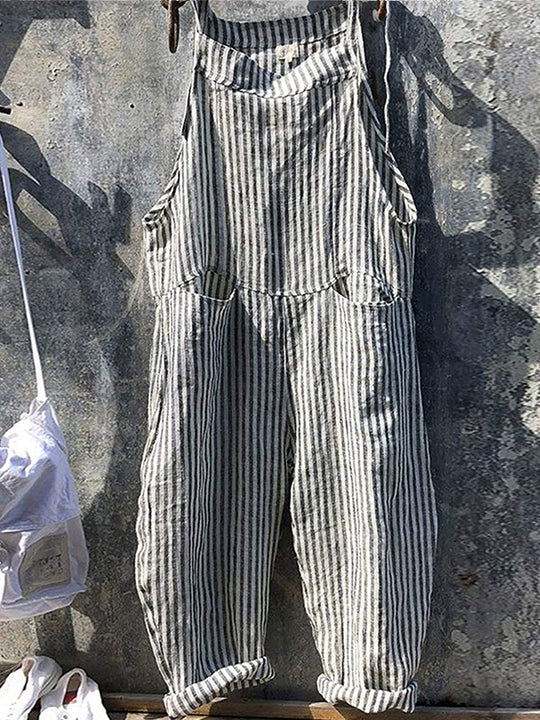 Randig Jumpsuit - Lös passform - Ärmlös - Randig Overall - Dungare Dam-Eva Jonsson