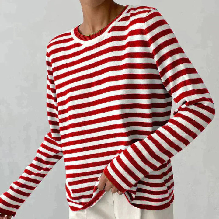 Randig tröja | Crew Neck | Tunn | Oversized Långärmad | Damtröjor-Eva Jonsson