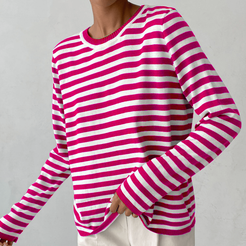 Randig tröja | Crew Neck | Tunn | Oversized Långärmad | Damtröjor-Eva Jonsson